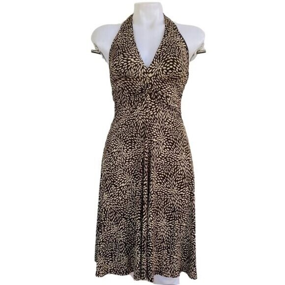 Forever 21 Dresses & Skirts - Forever 21 Halter Brown tan Floral V Neck Stretch USA Dress Size M